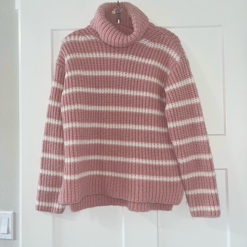 Caslon Pink and White Cowl Neck Sweater with Stripes